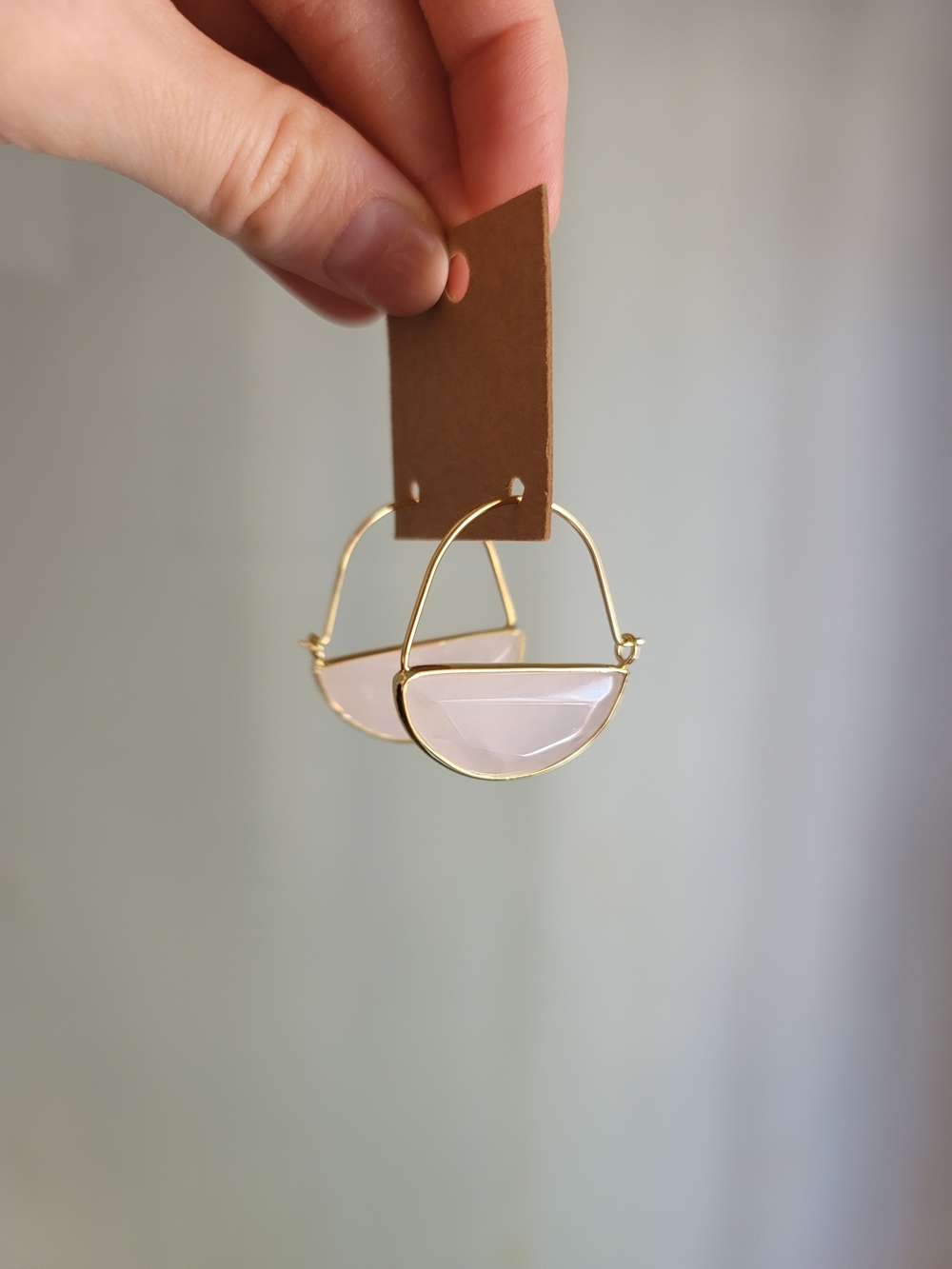 Rose Quartz Half-Moon Hoop Earrings — V de V Boutique, Montreal